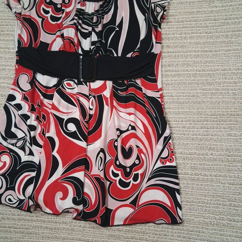 A. BYER VINTAGE RETRO ABSTRACT RED BLACK WHITE BELTED TUNIC TOP DRESS M - Picture 9 of 12